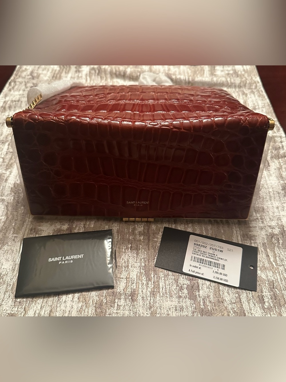 Saint Laurent Brown Croc-Embossed Leather Shoulder Bag NWT - Picture 4 of 7